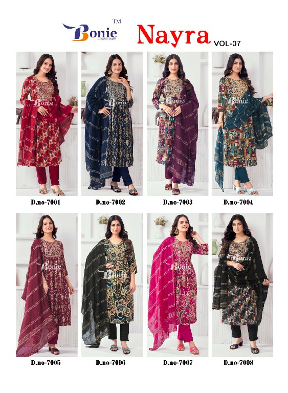 BONIE LAUNCH NAYRA VOL 7 RAYON AMAZING PRINTS NAYRA PATTERN FULL STITCH SALWAR SUIT