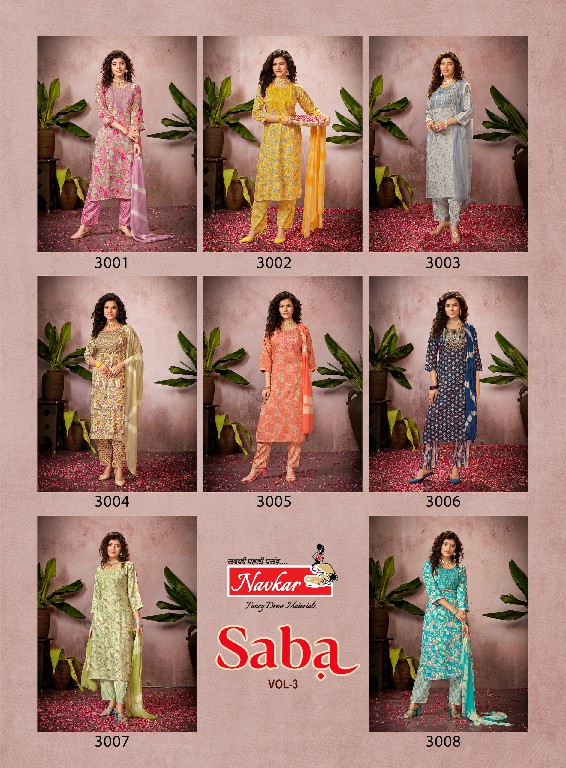 Navkar Saba Vol-3 Wholesale Embroidery Work Kurti With Pant And Dupatta