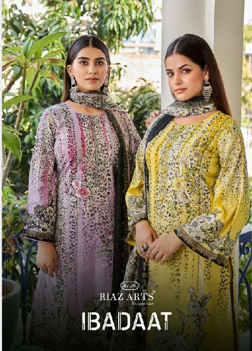 RIAZ ARTS LAUNCH IBADAAT FANCY LAWN PAKISTANI NECK EMBROIDERY WORK SALWAR KAMEEZ