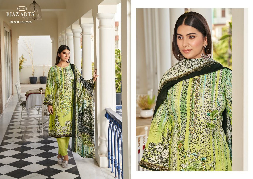 RIAZ ARTS LAUNCH IBADAAT FANCY LAWN PAKISTANI NECK EMBROIDERY WORK SALWAR KAMEEZ