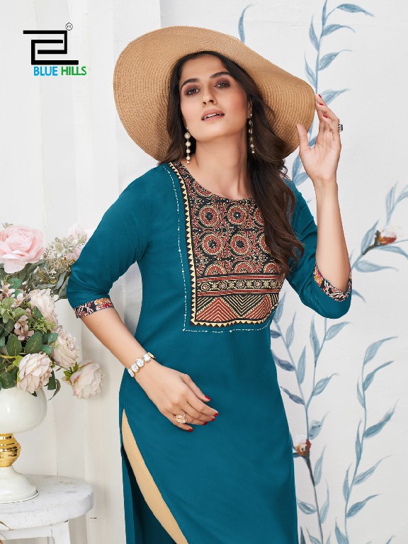 Blue Hills Cadbury Wholesale Rayon 14 Kg With Work Long Kurtis