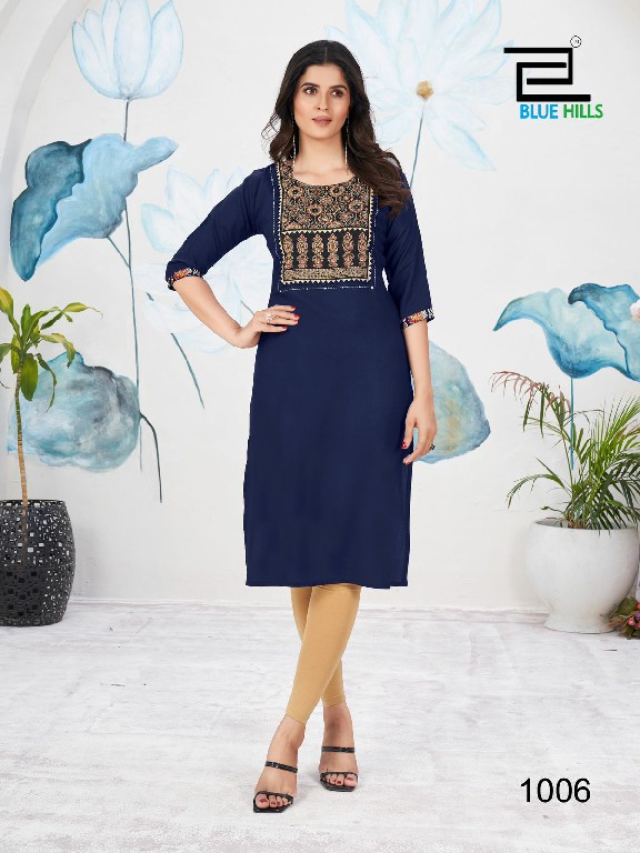 Blue Hills Cadbury Wholesale Rayon 14 Kg With Work Long Kurtis