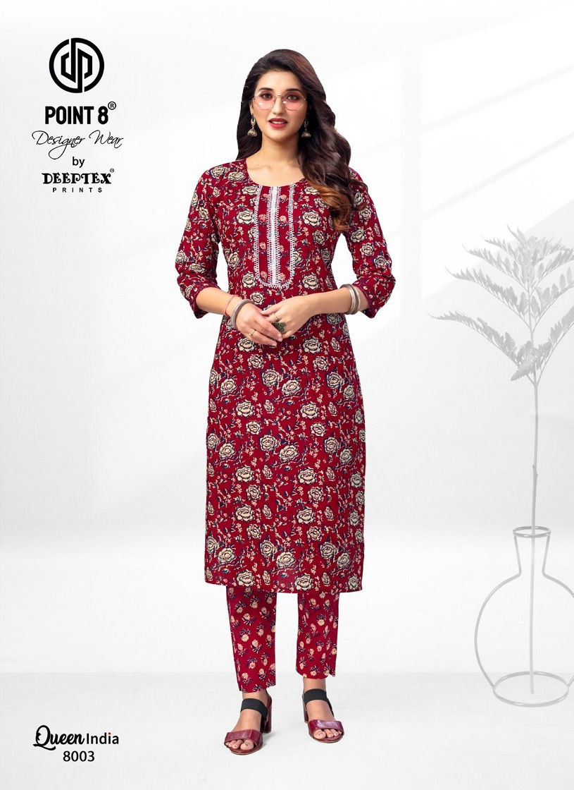 Deeptex Queen India Vol-8 Wholesale Cotton Printed And Embroidery Tie Kurti With Pants