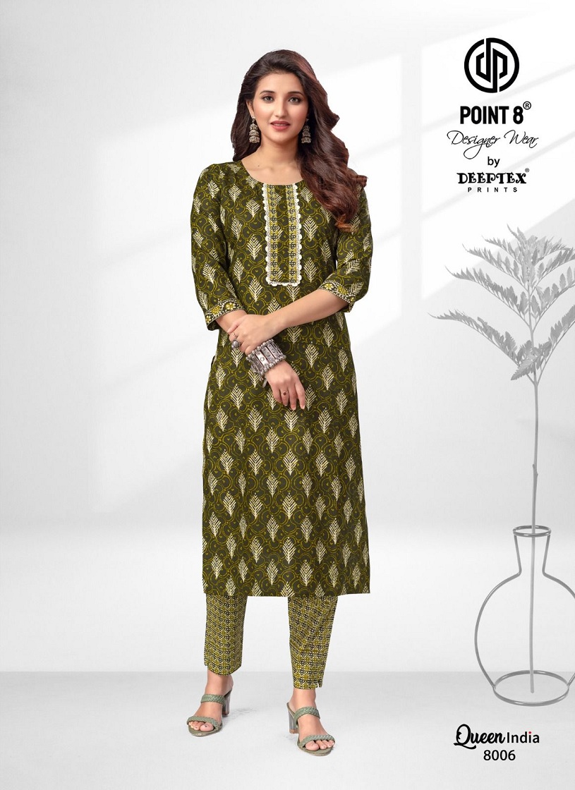 Deeptex Queen India Vol-8 Wholesale Cotton Printed And Embroidery Tie Kurti With Pants