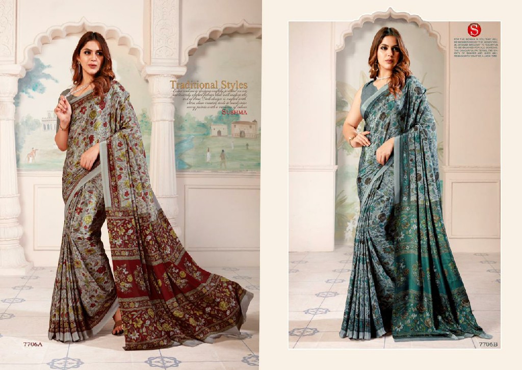 Sushma Silk Stars Wholesale Silky Print Crape Sarees Catalog