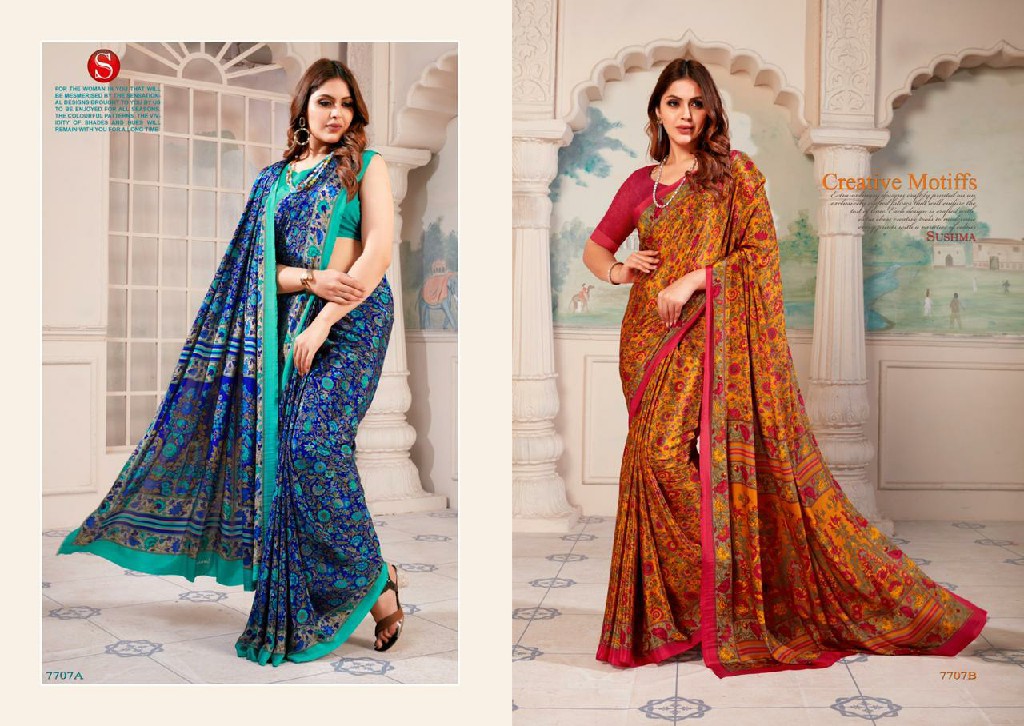 Sushma Silk Stars Wholesale Silky Print Crape Sarees Catalog