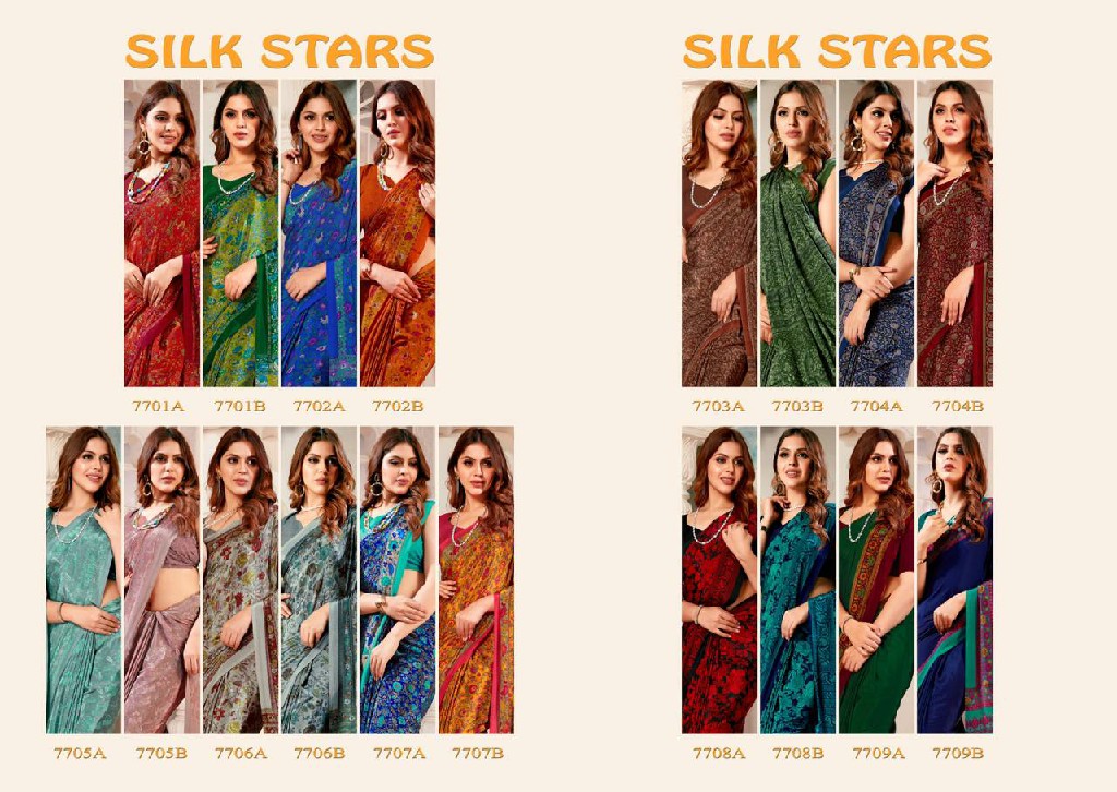 Sushma Silk Stars Wholesale Silky Print Crape Sarees Catalog