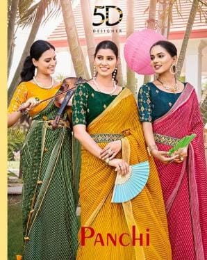 5D Designer Panchi Wholesale Nilgiri Chiffon Ethnic Sarees