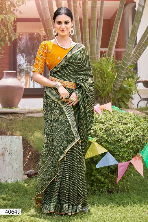 5D Designer Panchi Wholesale Nilgiri Chiffon Ethnic Sarees