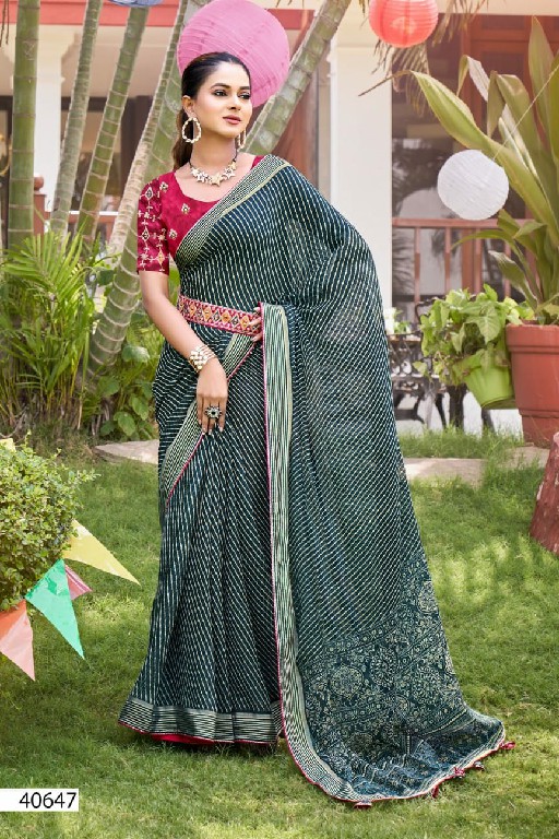 5D Designer Panchi Wholesale Nilgiri Chiffon Ethnic Sarees