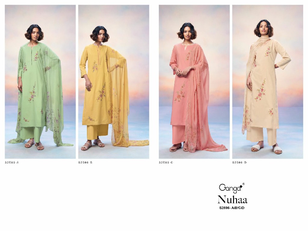 Ganga Nuhaa S2596 Wholesale Premium Cotton With Embroidery Salwar Suits