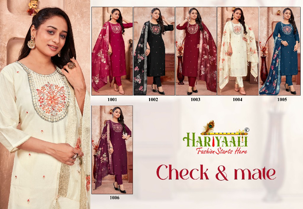 Hariyaali Check And Mate Vol-1 Wholesale Pure Silk Kurtis With Pant And Dupatta