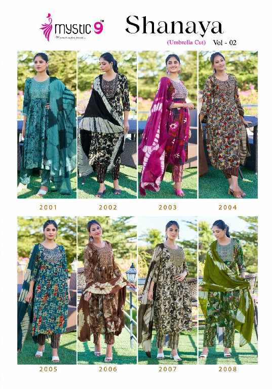 Mystic 9 Shanaya Vol-2 Wholesale Umbrella Cut Kurtis With Pant And Dupatta