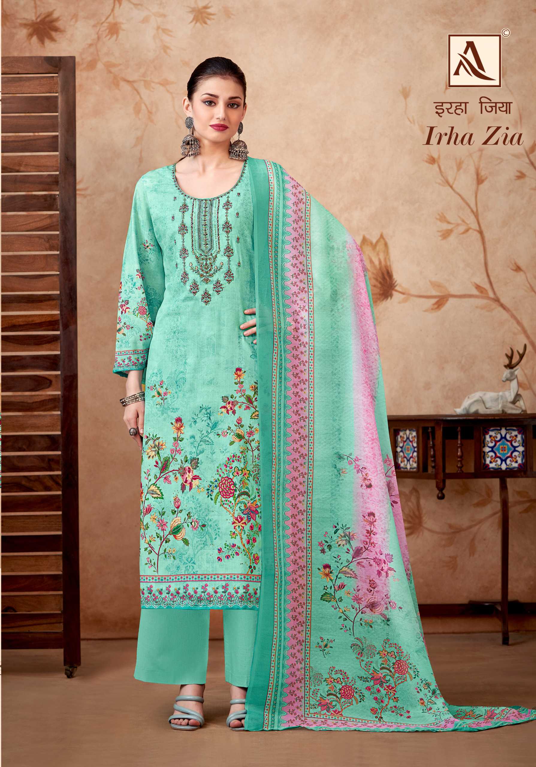 IRHA ZIA BY ALOK LAUNCH COTTON REGULAR WEAR PAKISTANI EMBROIDERY WORK 3CS DRESS MATERIAL