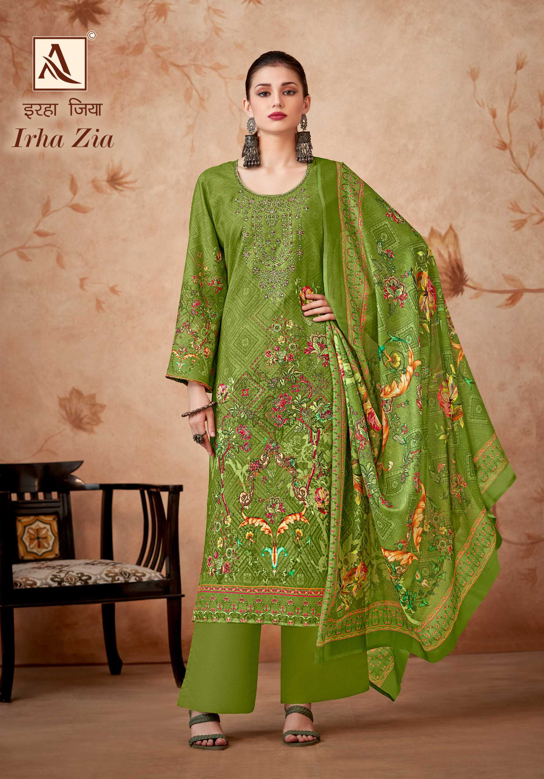 IRHA ZIA BY ALOK LAUNCH COTTON REGULAR WEAR PAKISTANI EMBROIDERY WORK 3CS DRESS MATERIAL