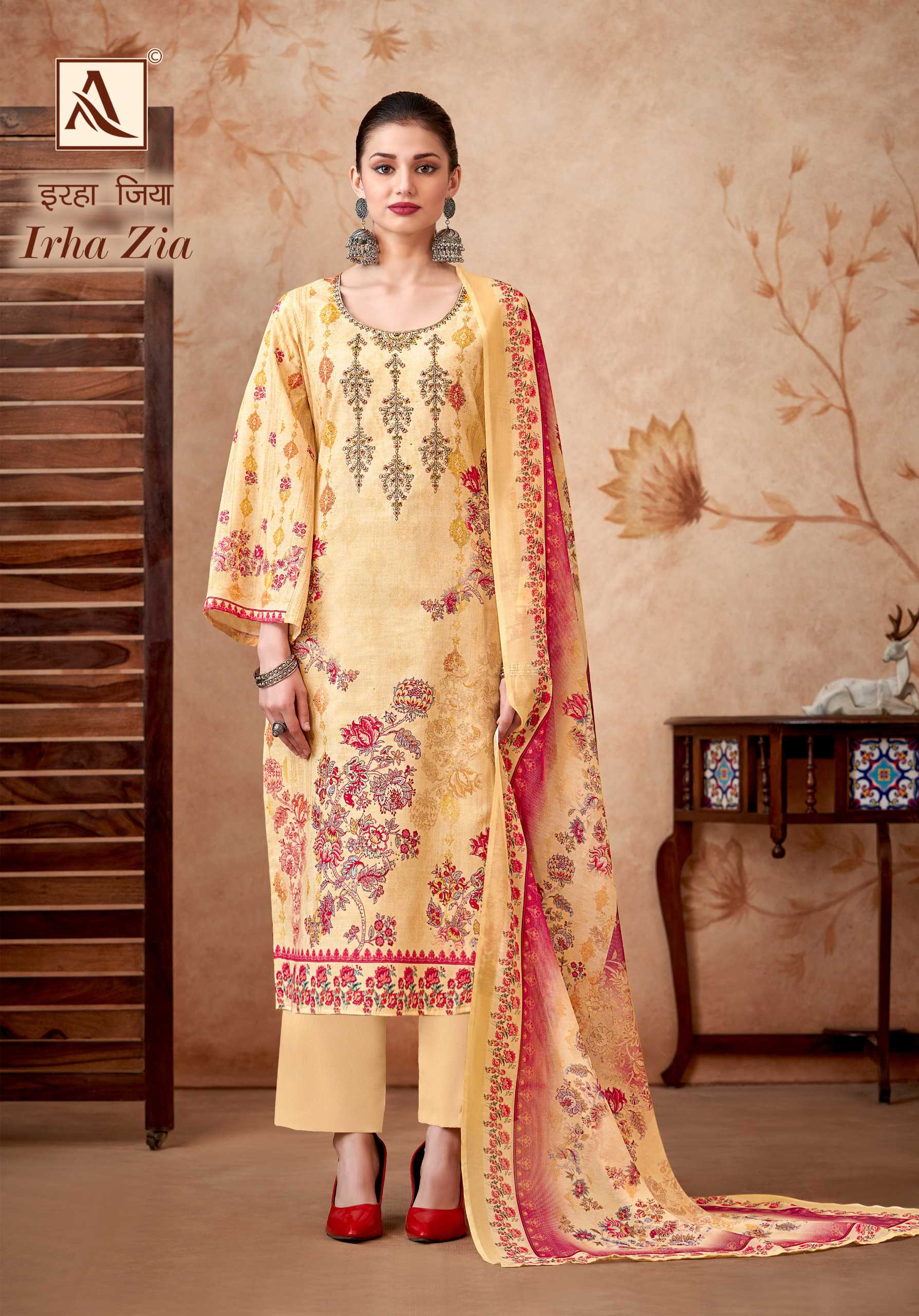 IRHA ZIA BY ALOK LAUNCH COTTON REGULAR WEAR PAKISTANI EMBROIDERY WORK 3CS DRESS MATERIAL