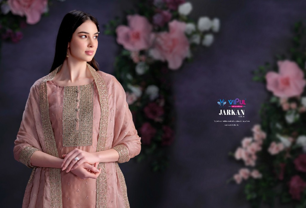 Vipul Jarkan Vol-5 Wholesale Shimmer Organza With Hand Swarovski Work Straight Suits