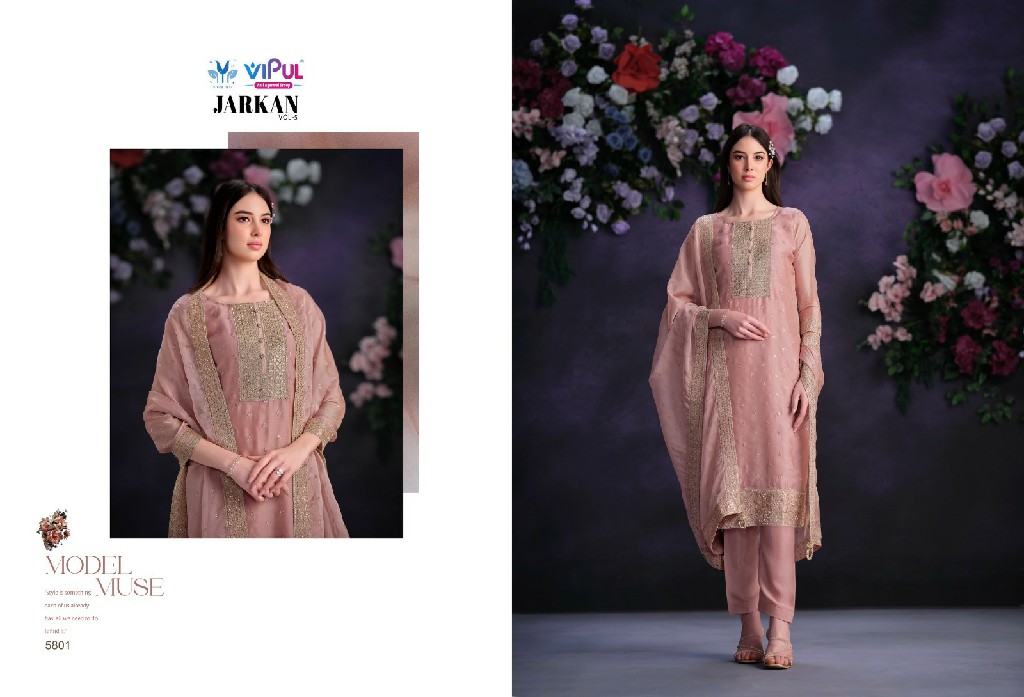 Vipul Jarkan Vol-5 Wholesale Shimmer Organza With Hand Swarovski Work Straight Suits