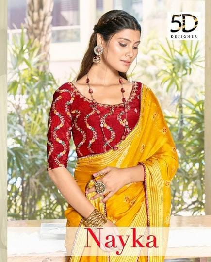 5D Designer Nayka Wholesale Bright Moss Chiffon Designer Sarees