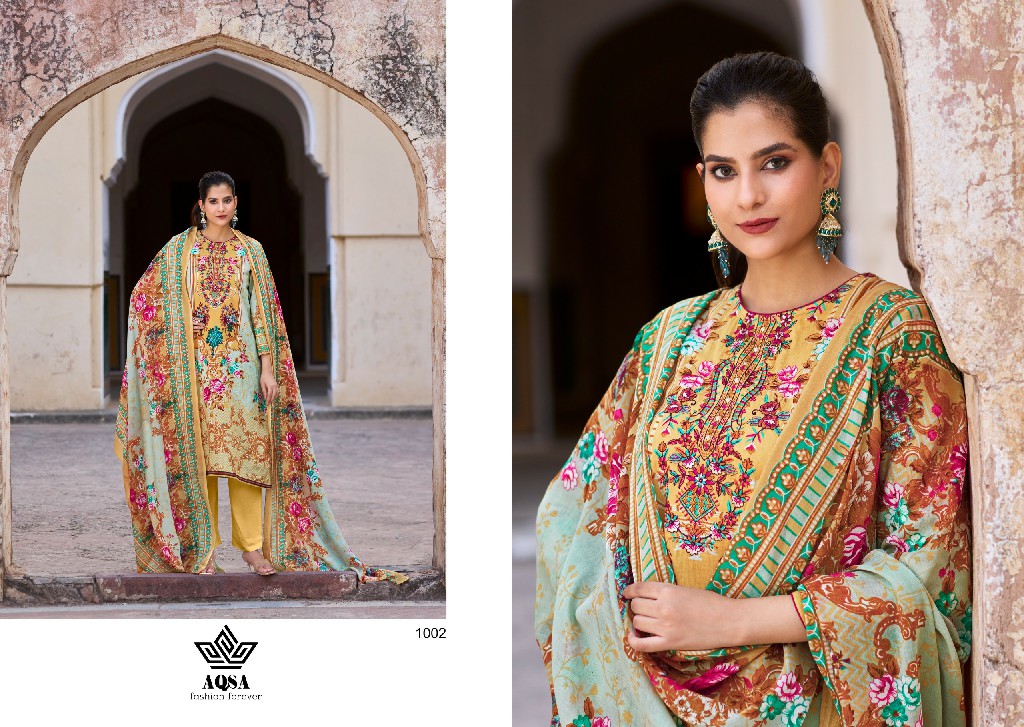 AQSA Mehrub Wholesale Cambric Cotton Printed With Embroidery Dress Material