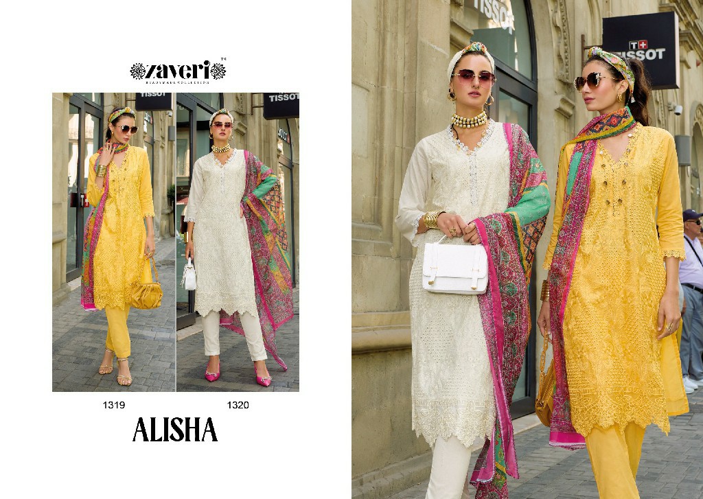 ZAVERI PRESENTS ALISHA PREMIUM COTTON PARTY WEAR EMBROIDERY WORK FULL STITCH 3PCS DRESS