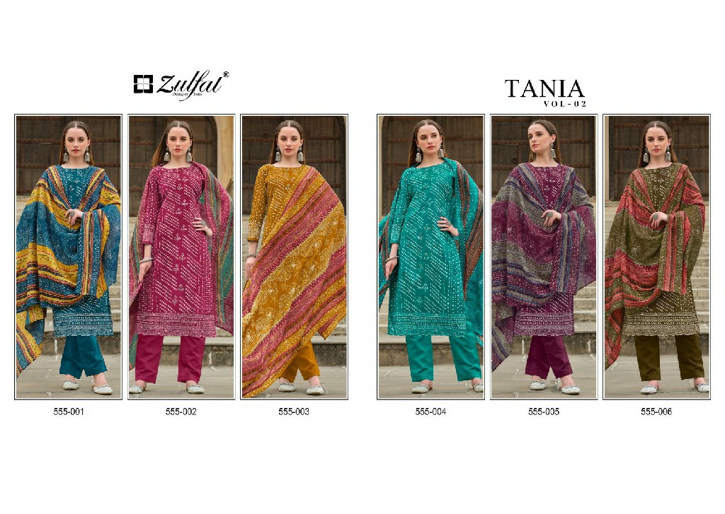 Zulfat Tania Vol-2 Wholesale Pure Cotton With Work Dress Material