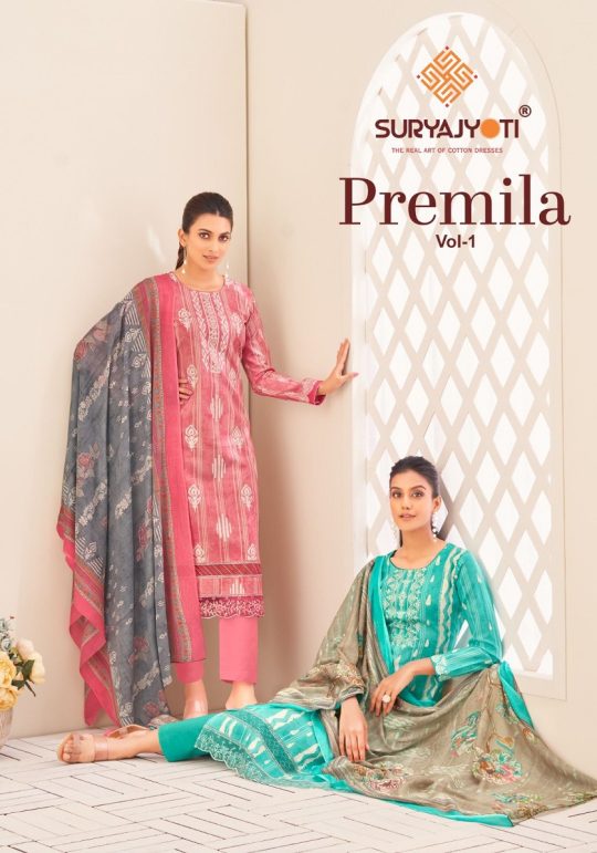 Suryajyoti Premila Vol-1 Wholesale Pure Cotton Print With Work Dress Material