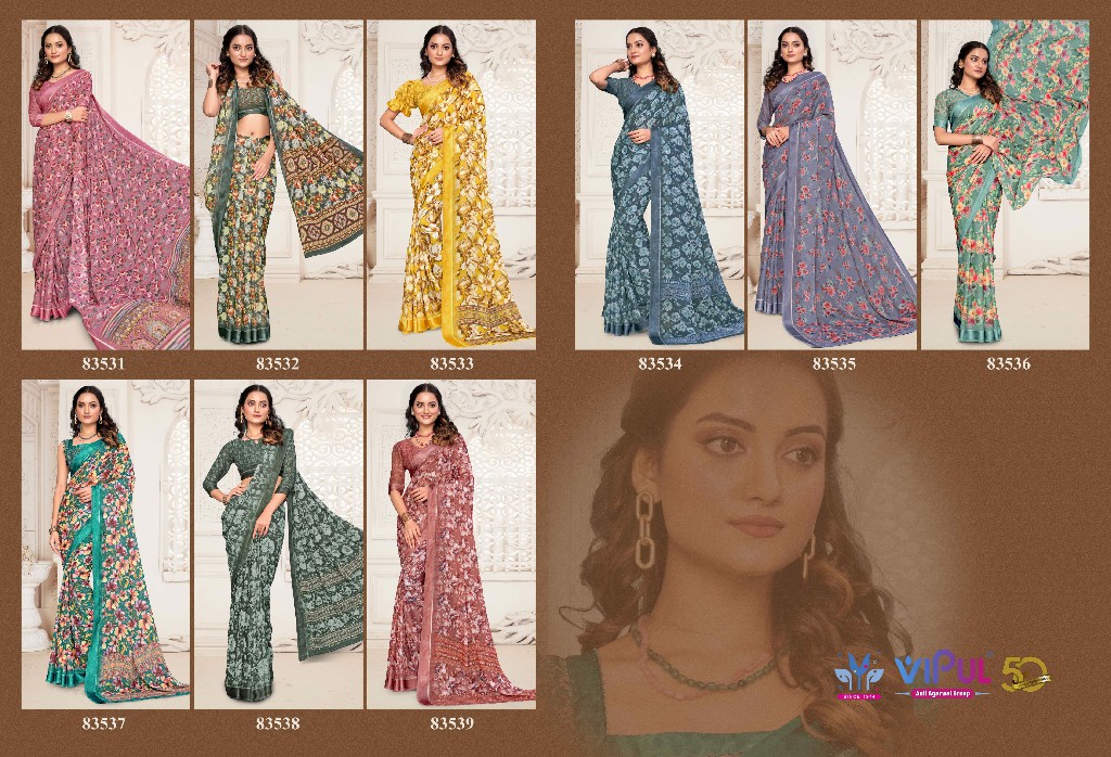 Vipul Aditi Vol-3 Wholesale Moss Fabrics Ethnic Sarees Catalog