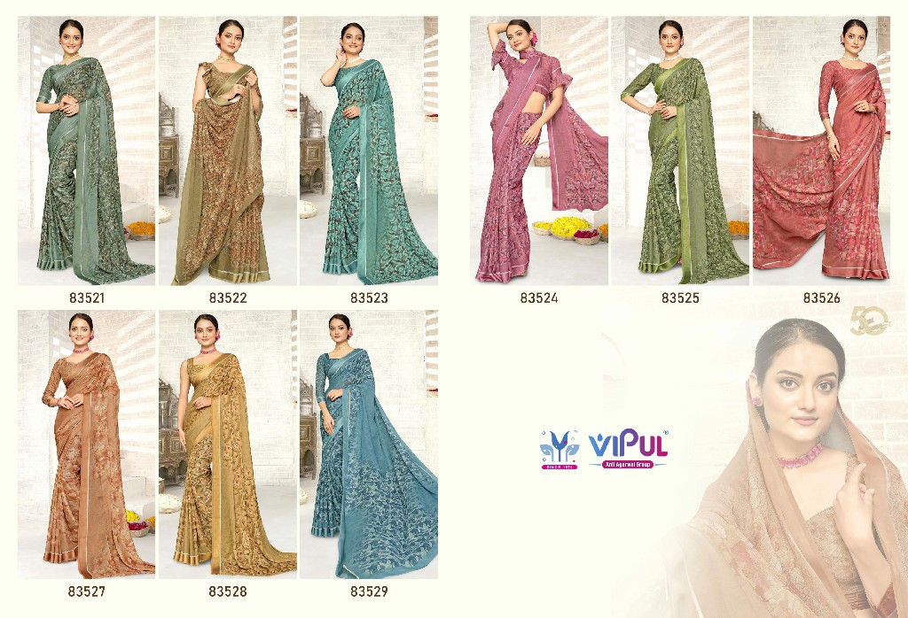 Vipul Aditi Vol-4 Wholesale Moss Fabrics Ethnic Sarees Catalog