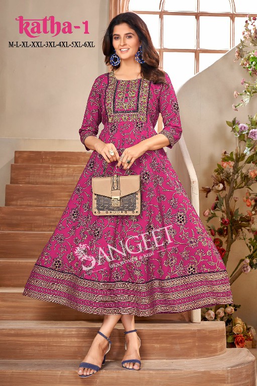 Sangeet Katha Vol-1 Wholesale Heavy Rayon With Sequence Work Anarkali Kurtis