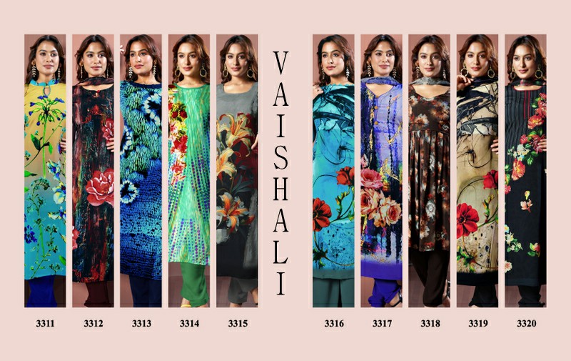 Vaishali Digital Printed Series 3300 Wholesale Pure Crepe Fabrics Dress Material