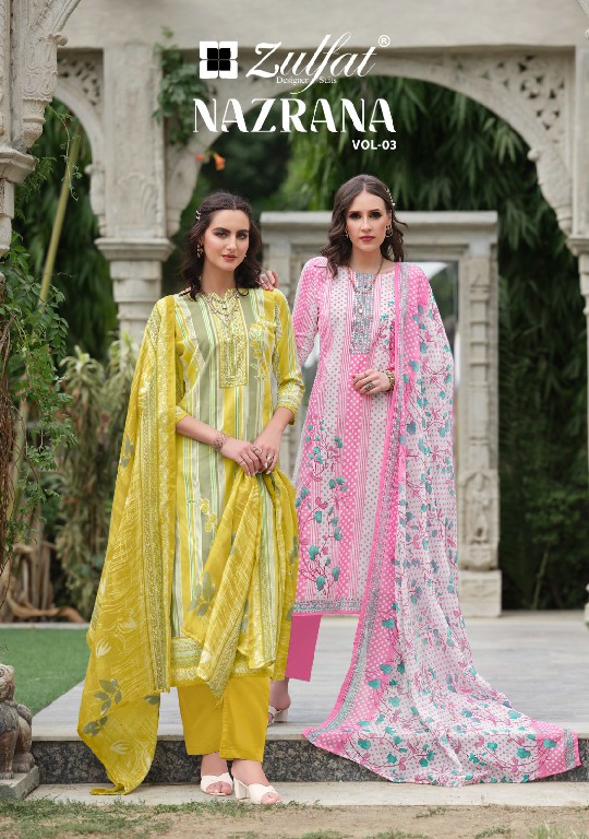 Zulfat Nazrana Vol-3 Wholesale Pure Cotton With Exclusive Print Dress Material