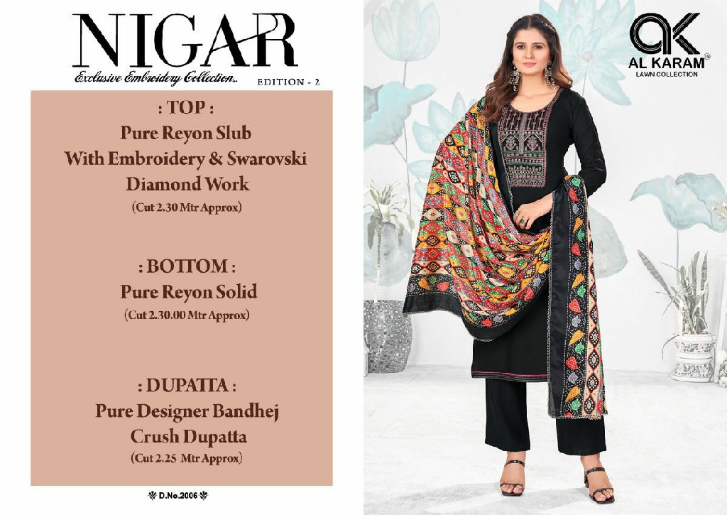 Al Karam Nigar Vol-2 Wholesale Embroidery Cotton Dress Material