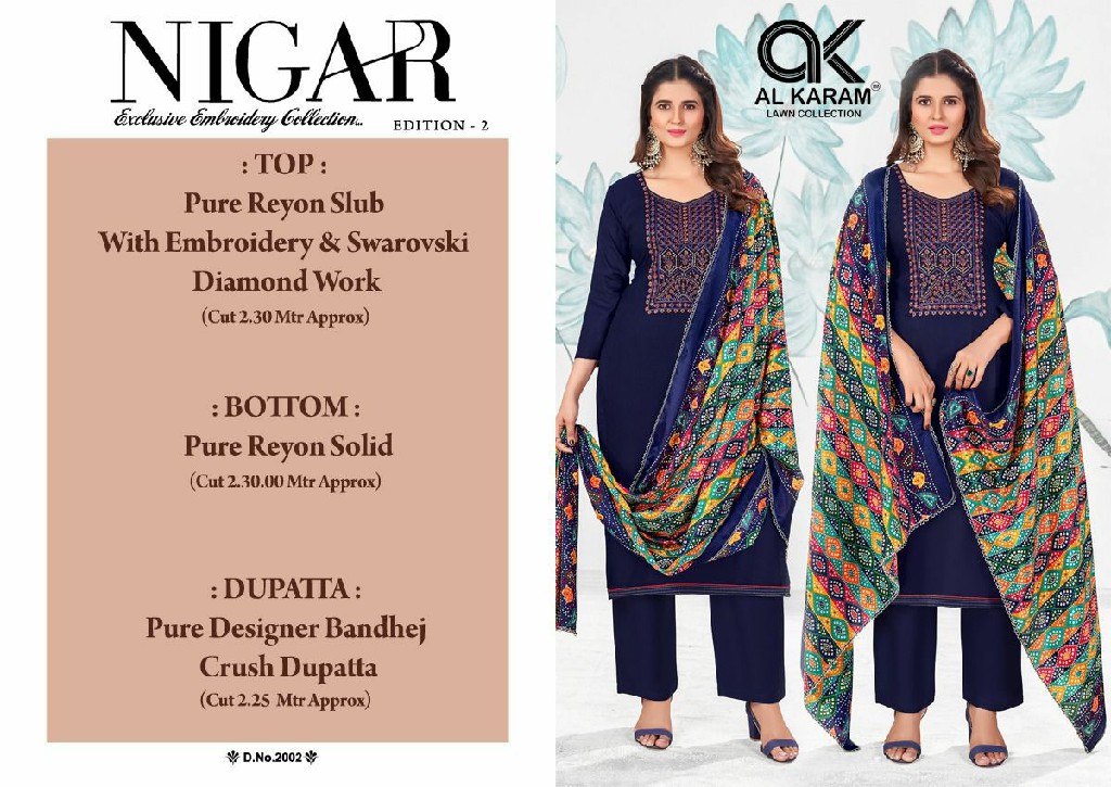 Al Karam Nigar Vol-2 Wholesale Embroidery Cotton Dress Material