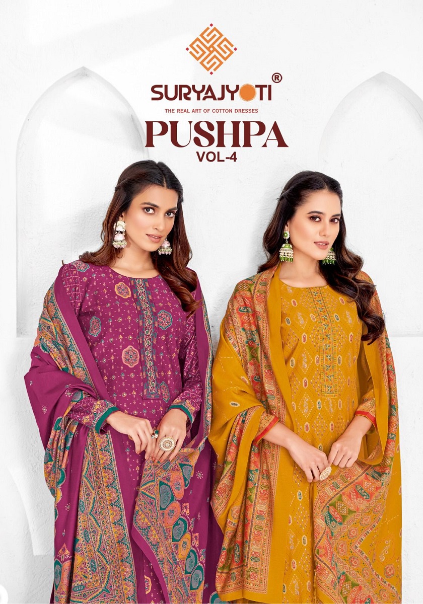 Suryajyoti Pushpa Vol-4 Wholesale Heavy Modal With Neck Embroidery Dress Material