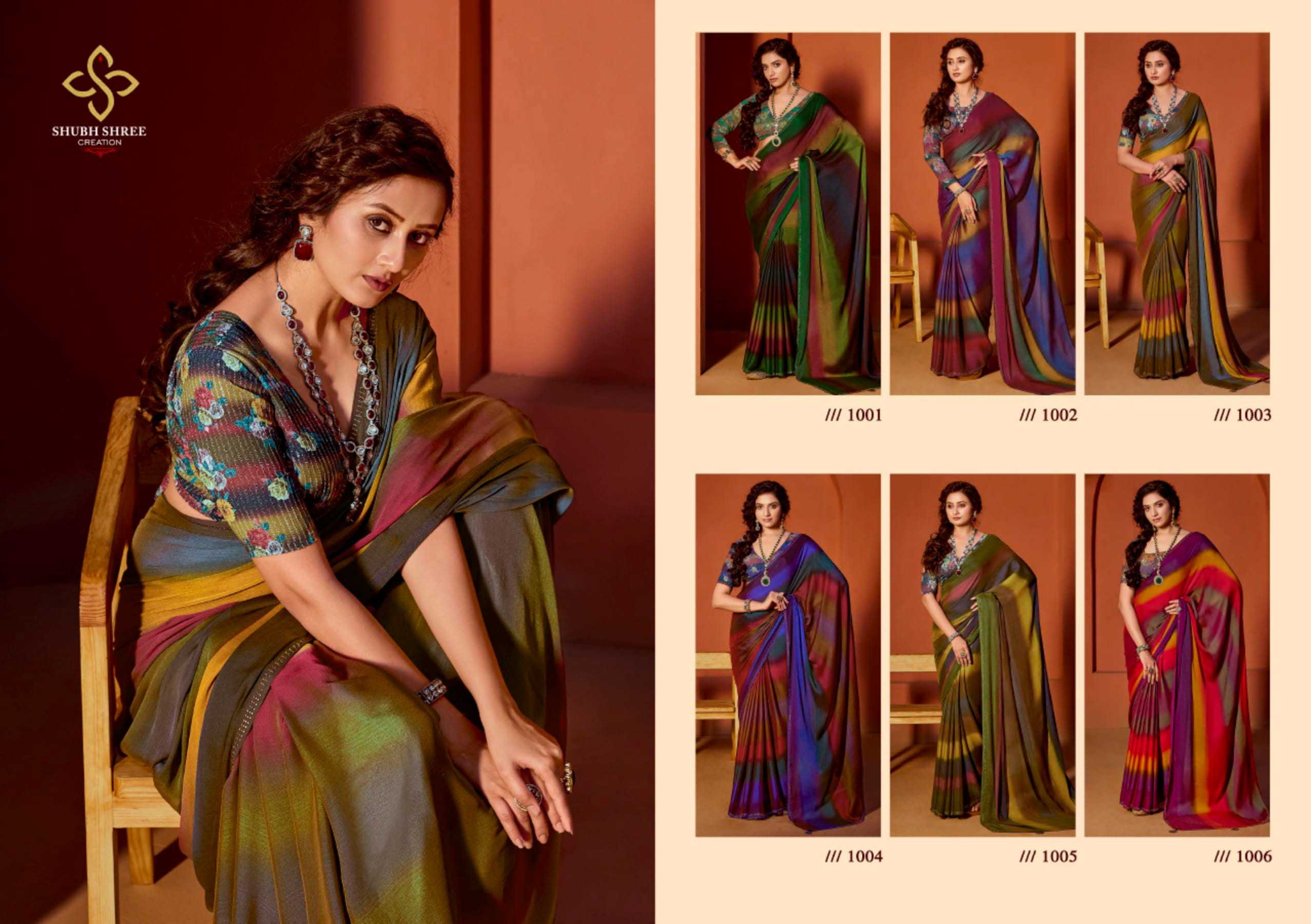 SHUBH SHREE CREATION OLIVA VOL 2 RAINBOW CHIFFON STYLISH WETLESS SAREE