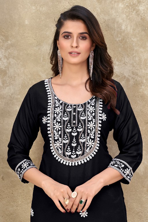 BANWERY KALYANI LAUNCH RAYON WHITE COTTON EMBROIDERY FULL STITCH BIG SIZE STRAIGHT KURTI