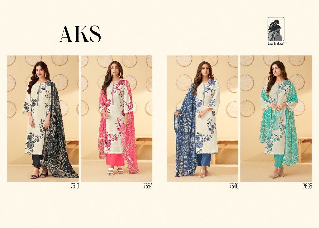 Sahiba AKS Wholesale Wholesale Cotton Lawn With Work Salwar Suits