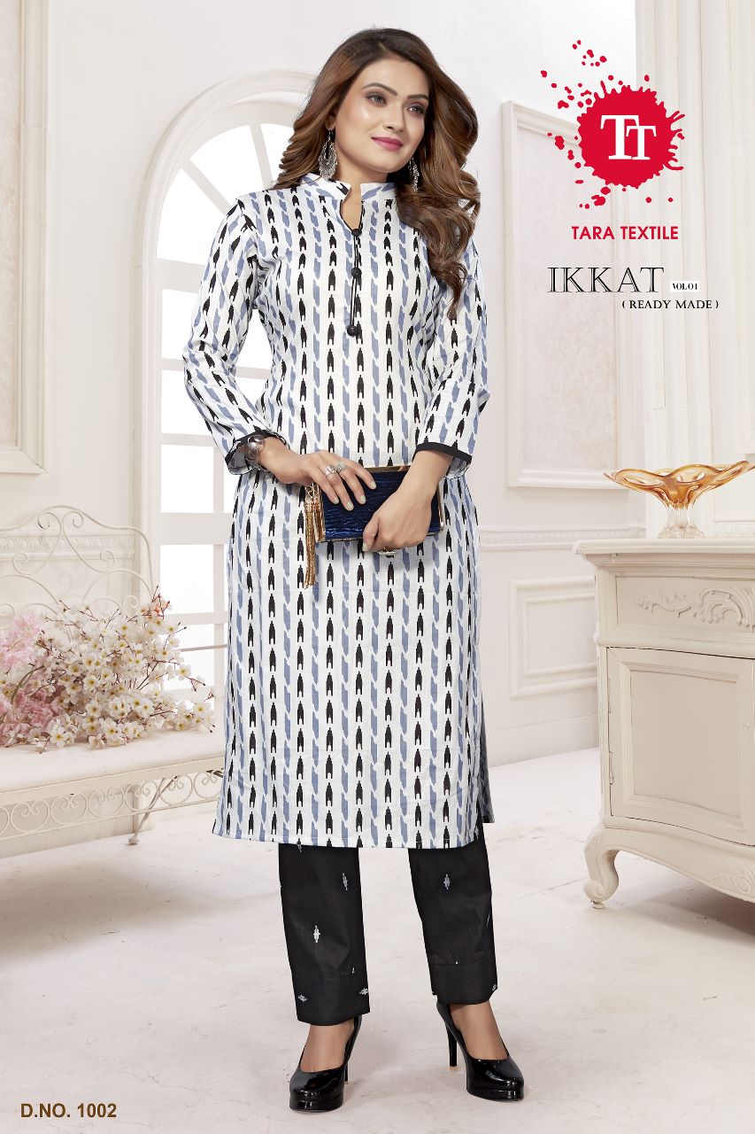 Tara Textile Ikkat Vol-1 Wholesale Pure Cotton Printed Kurti With Pant