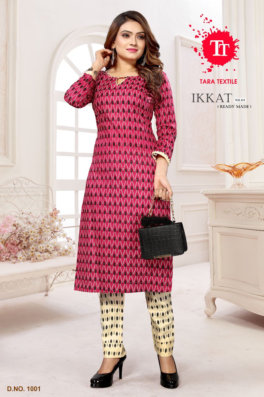 Tara Textile Ikkat Vol-1 Wholesale Pure Cotton Printed Kurti With Pant