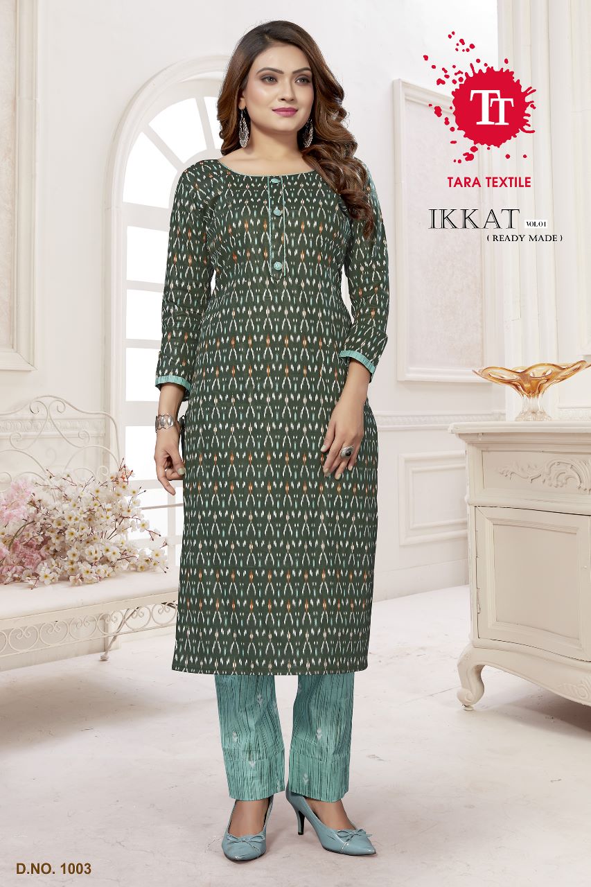 Tara Textile Ikkat Vol-1 Wholesale Pure Cotton Printed Kurti With Pant