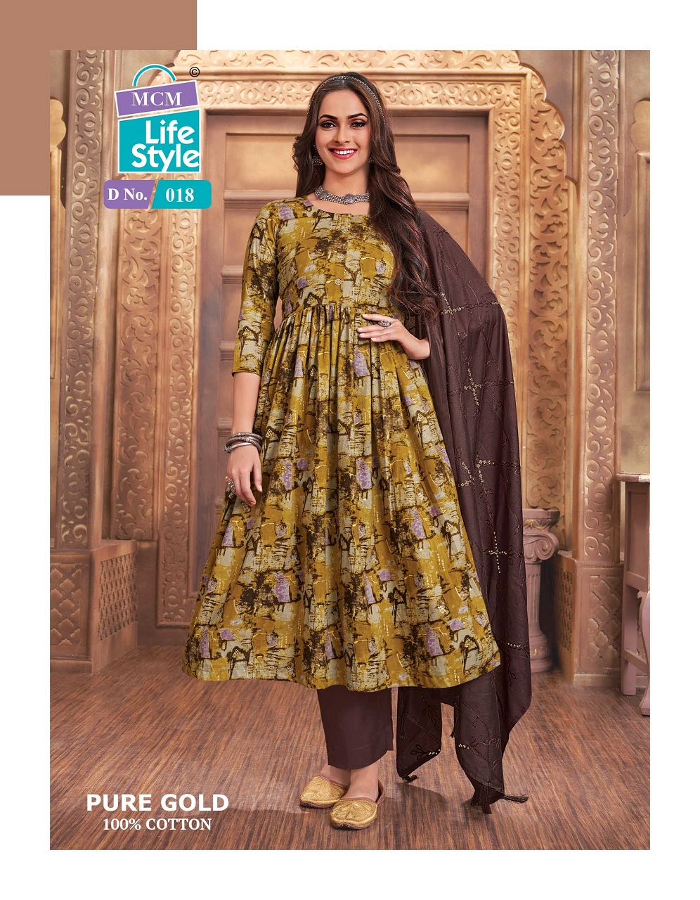 MCM Pure Gold Vol-1 Wholesale Anarkali Kurtis With Pant And Dupatta