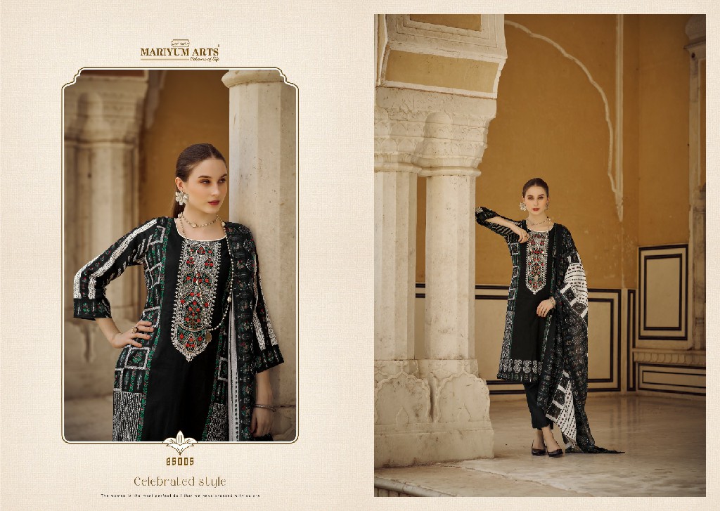 Mariyum Arts Black And White Wholesale Cambric Cotton With Embroidery Work Dress Material