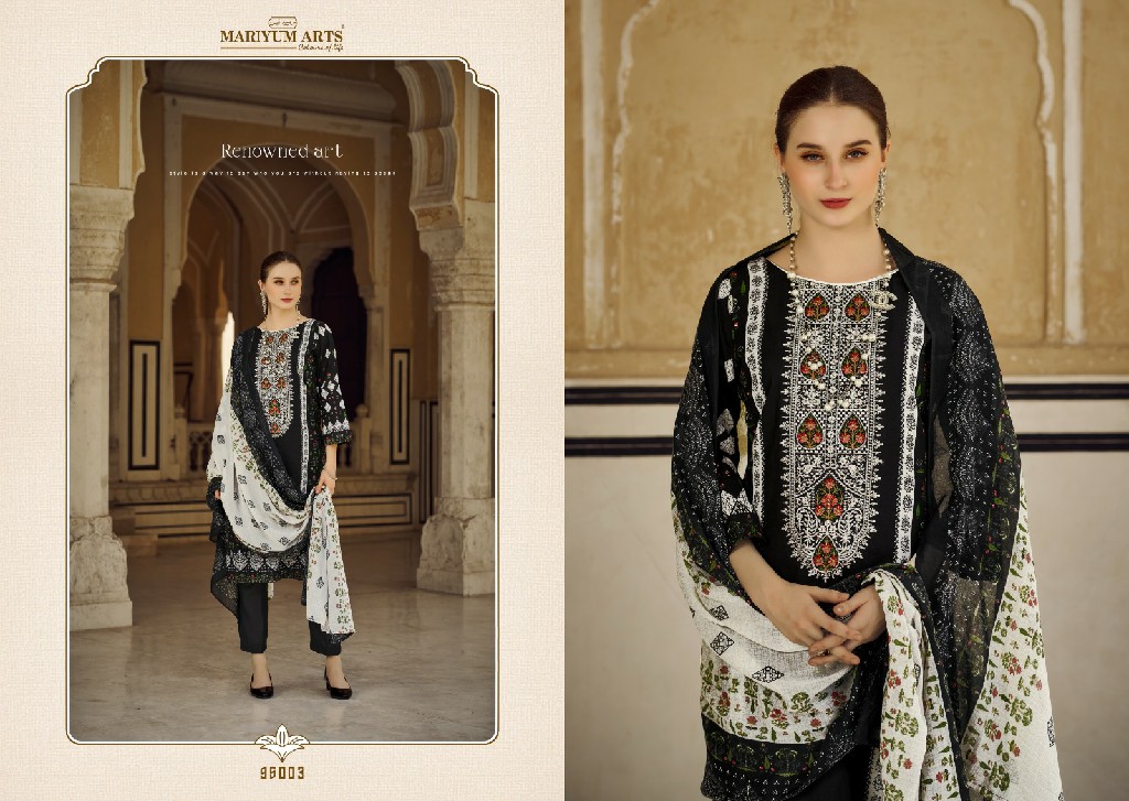 Mariyum Arts Black And White Wholesale Cambric Cotton With Embroidery Work Dress Material