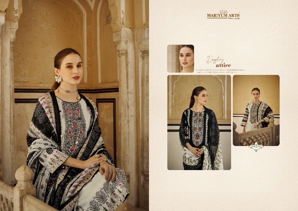 Mariyum Arts Black And White Wholesale Cambric Cotton With Embroidery Work Dress Material