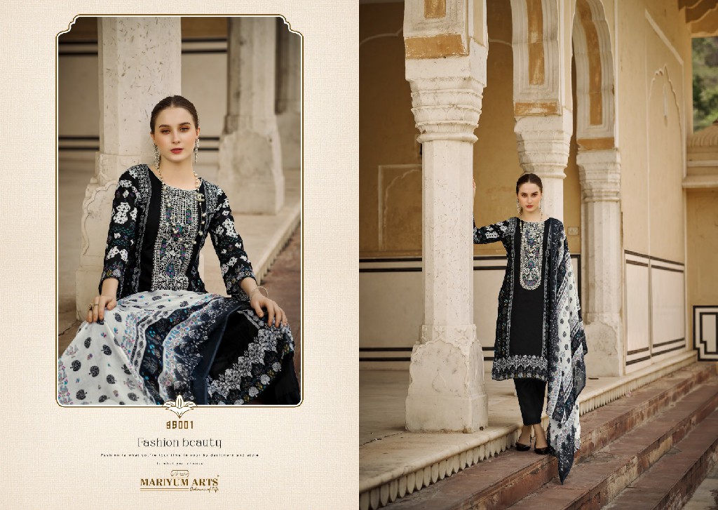 Mariyum Arts Black And White Wholesale Cambric Cotton With Embroidery Work Dress Material