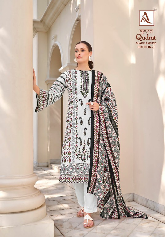 Alok Qudrat Black And White Vol-8 Wholesale Pure Cambric Cotton Dress Material