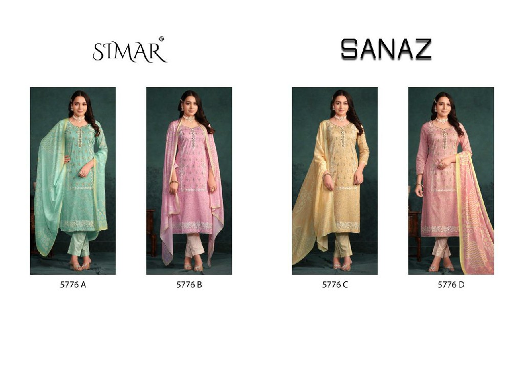 Glossy Simar Sanaz Wholesale Pure Lawn Cotton With Work Straight Suits