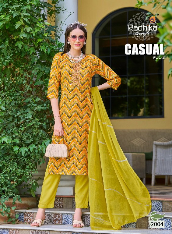 CASUAL VOL 2 BY RADHIKA LIFESTYLE CASUAL WEAR RAYON PRINT READYMADE 3PCS DRESS