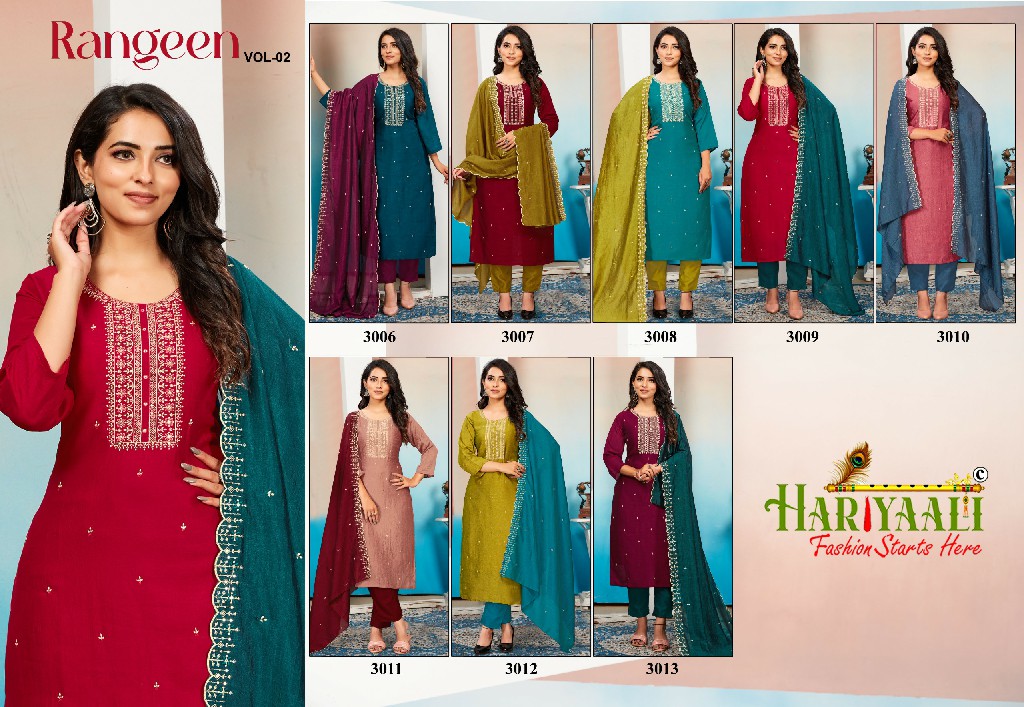 Hariyaali Rangeen Vol-2 Wholesale Vichitra Silk Kurtis With Pant And Dupatta